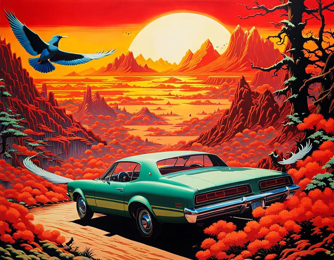 Bird Emerges from Nicolas Cage in Ukiyo-e Style