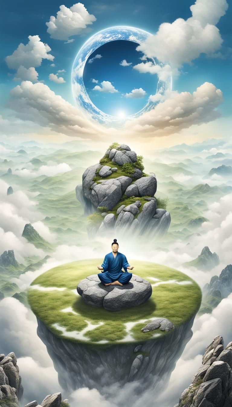 Meditating Taoist Cultivator in a Fantasy Landscape
