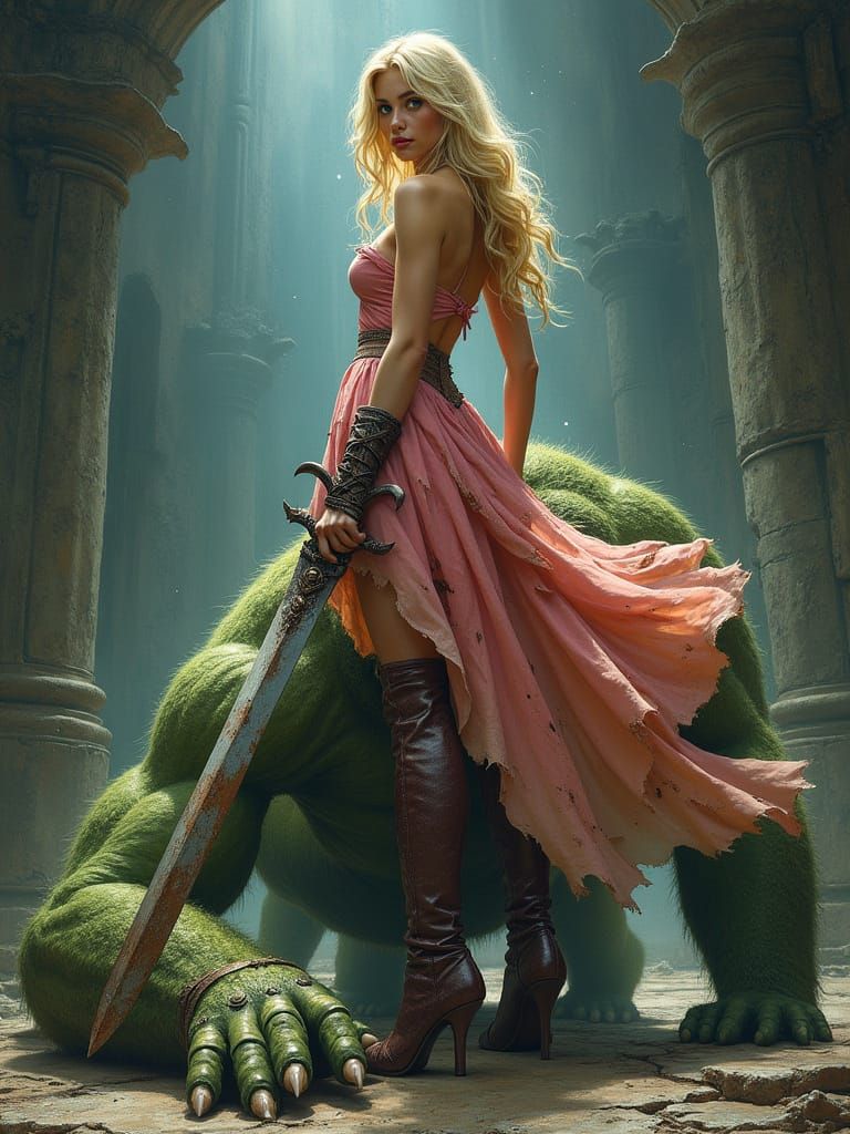 Victorious Waifu Princess in Art Nouveau Style