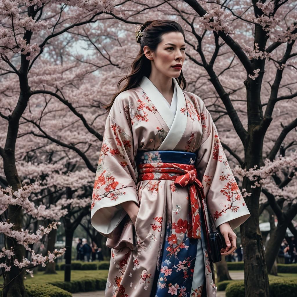 Liv Tyler in Kimono at Hanami, Hyperrealistic