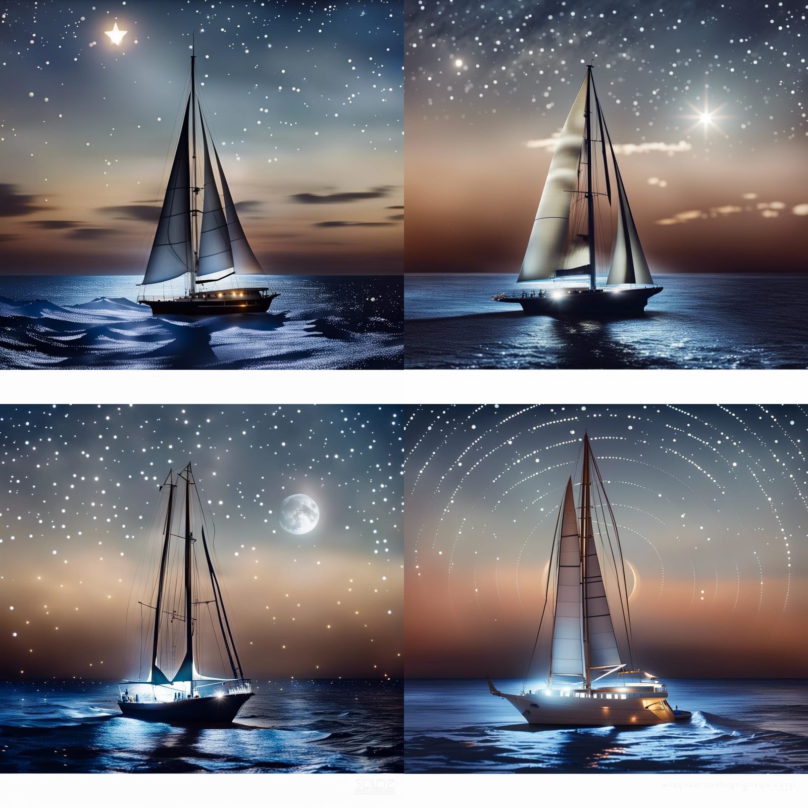 Sailing Vessel at Sea Under Starry Night Sky