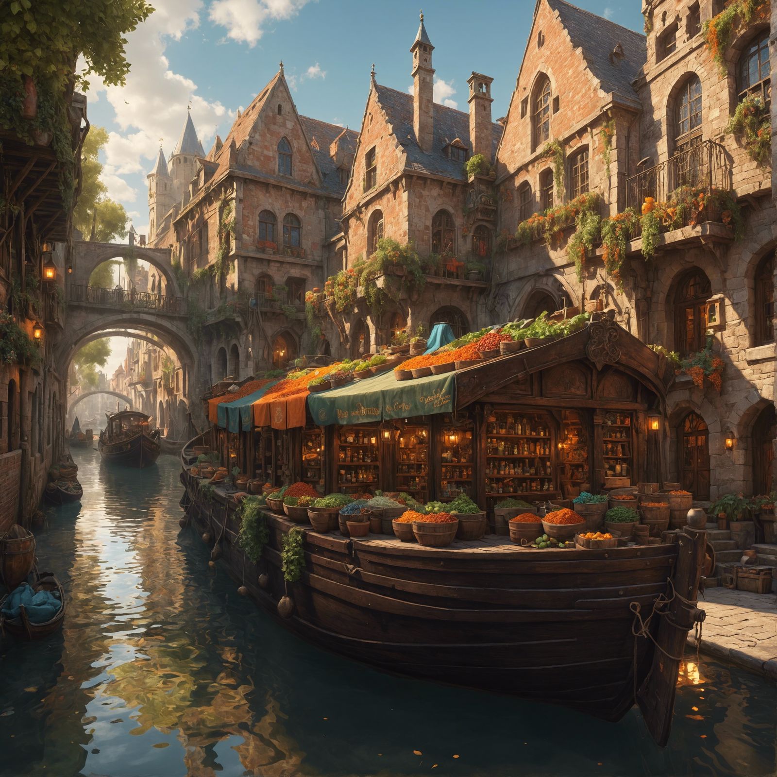 Spice Shop on Canal, Hyperdetailed Concept Art