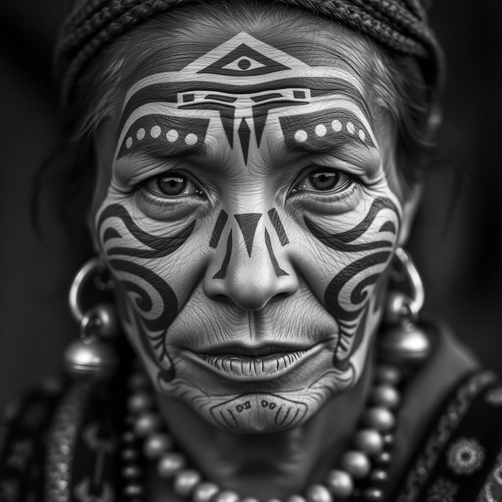 Maori Woman with Tribal Tattoos: 4K Portrait