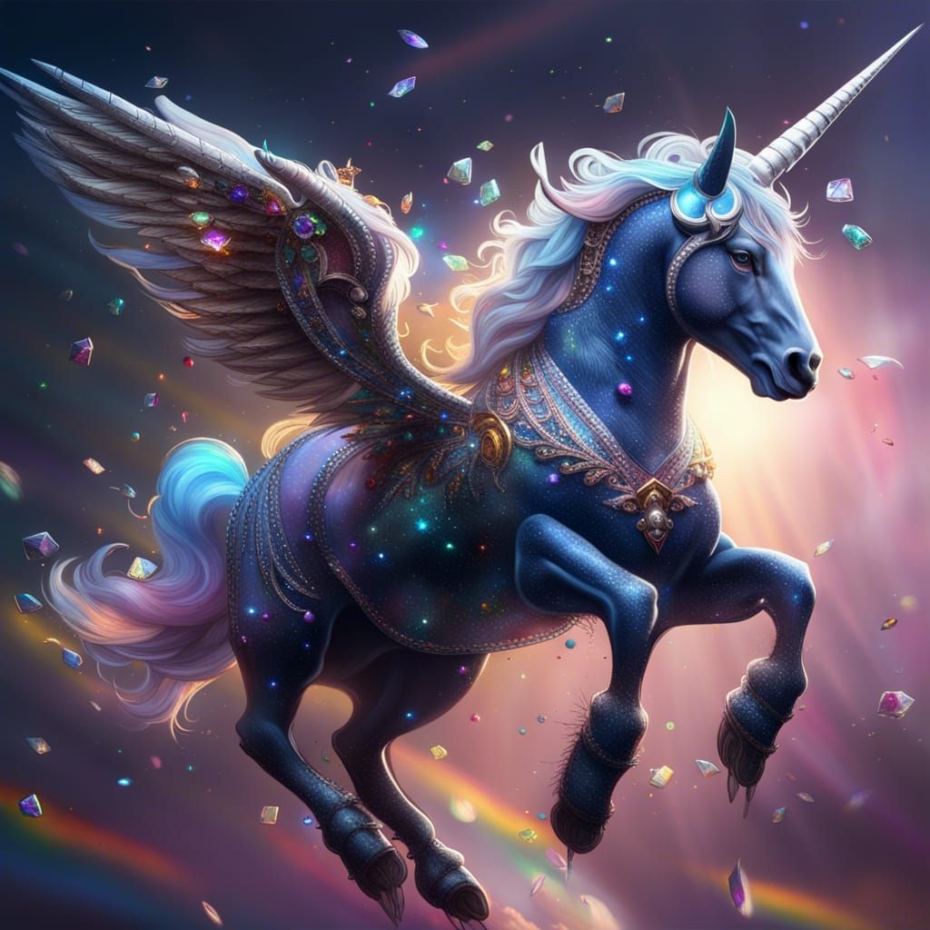 Gem-Encrusted Unicorn in Dark Fantasy Style