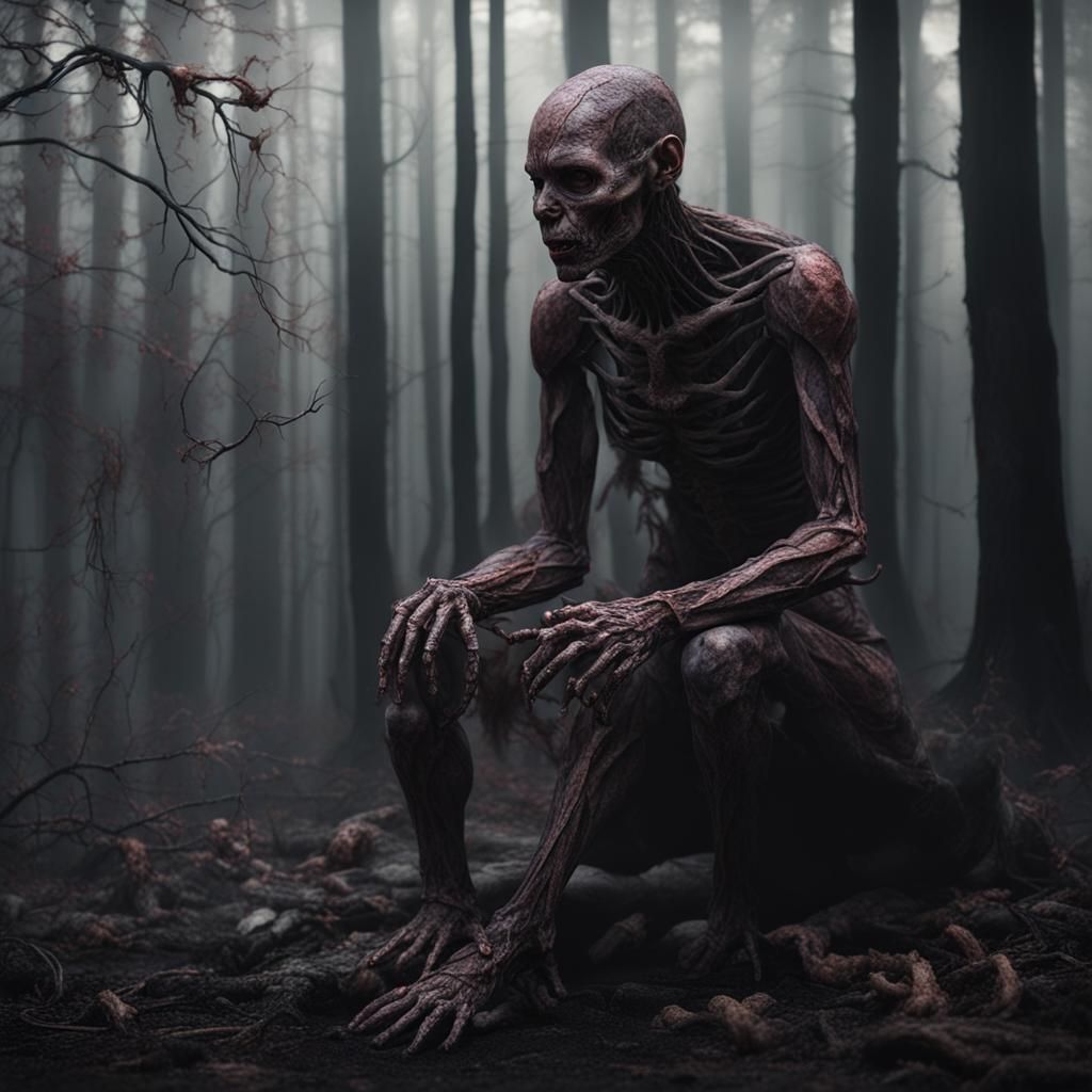 Eerie Humanoid Figure with Coagulating Skin