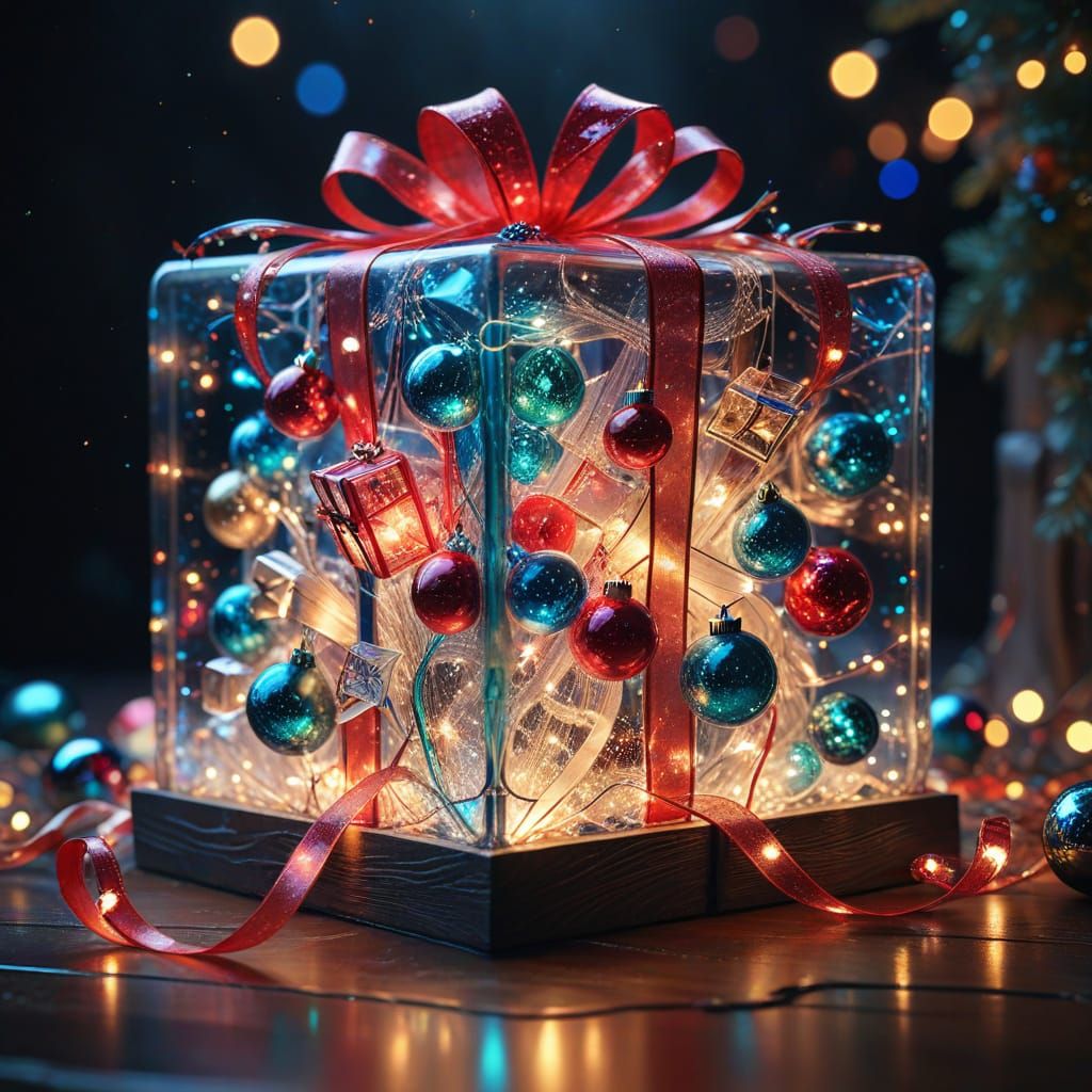 Glass Block Filled With Fairy Lights and Christmas Decoratio...