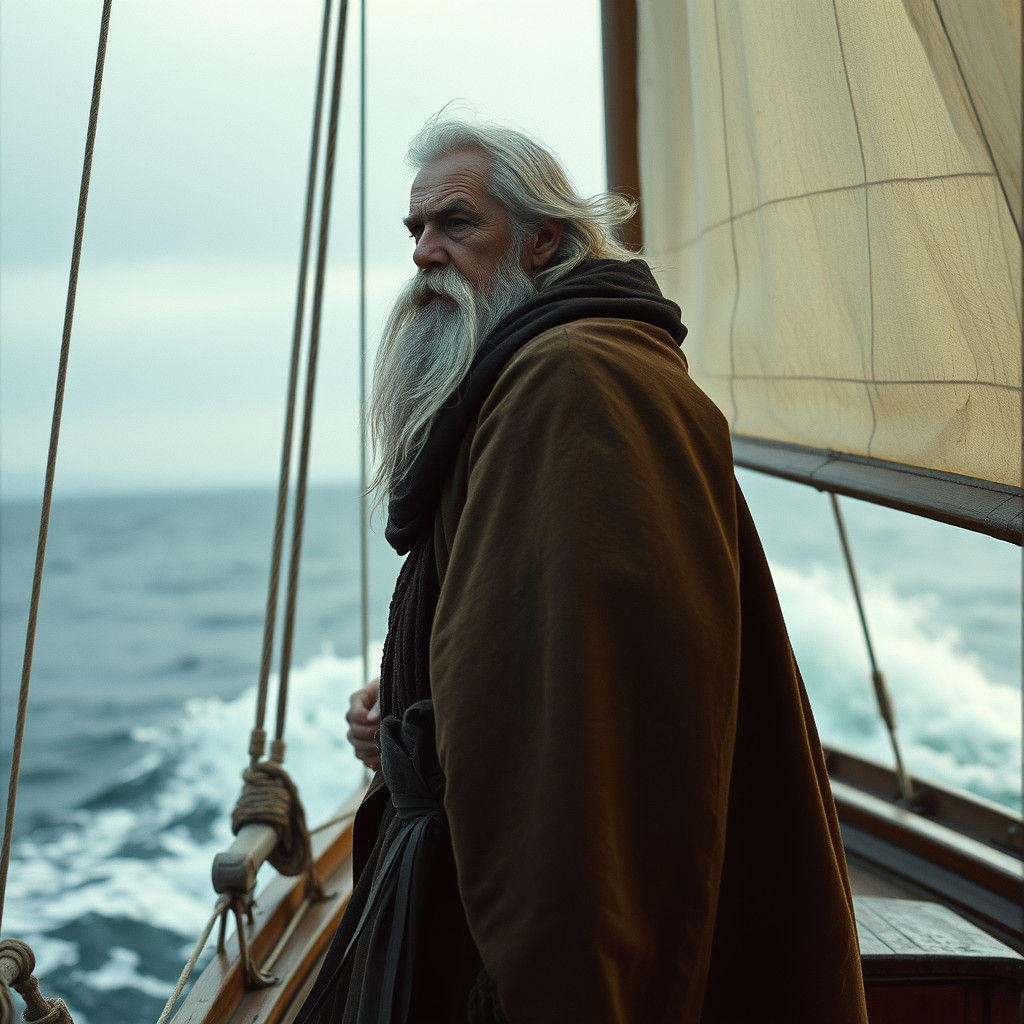 Old Man and Sailboat in Cinematic Lighting