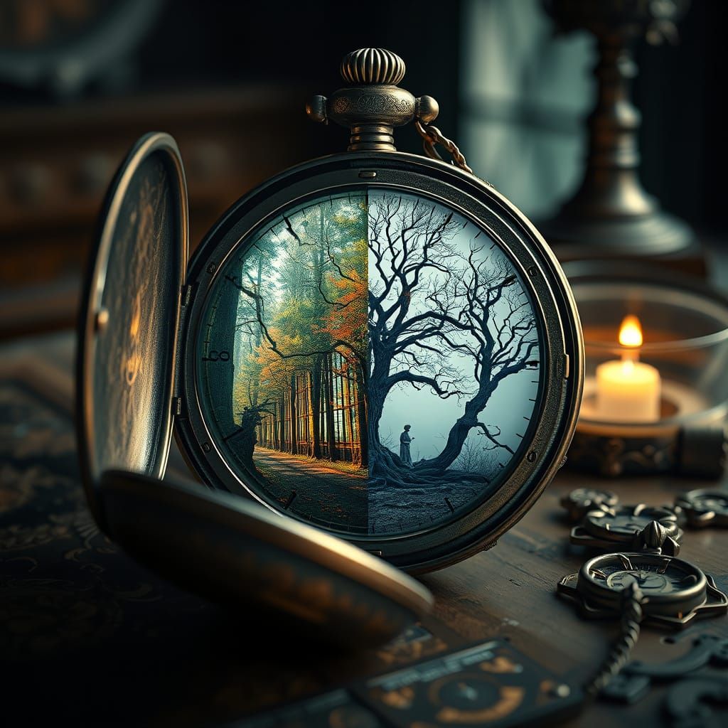 Pocket Watch Reveals Forest and Dead Tree in Art Nouveau