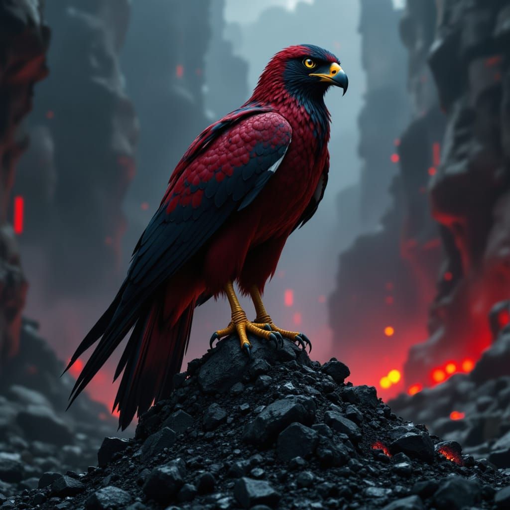 Majestic Red Falcon Amidst Post-War Ruins
