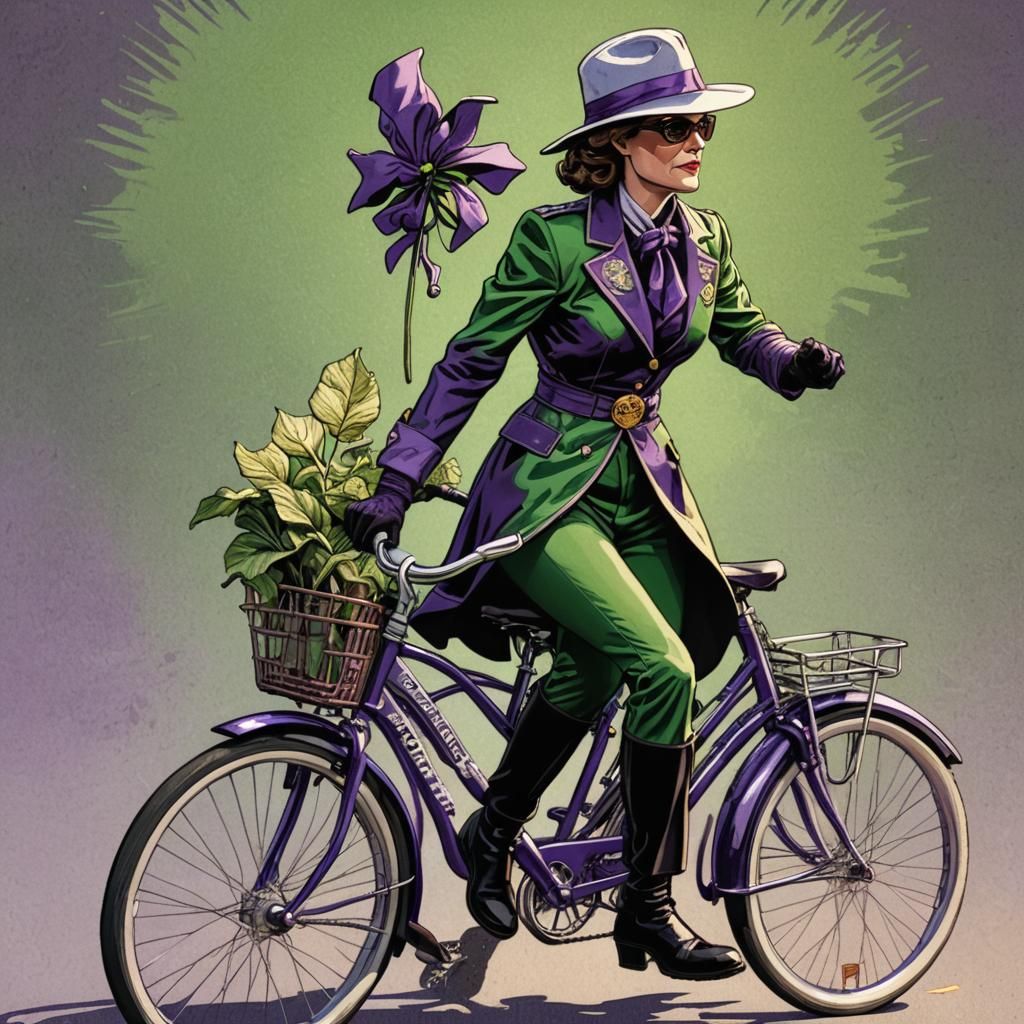Suffragette Superhero on Bicycle in Comic Book Art