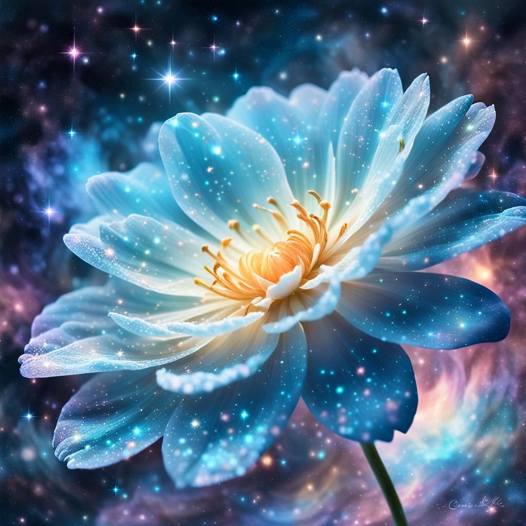 Luminous Cosmic Petal in Celestial Digital Art