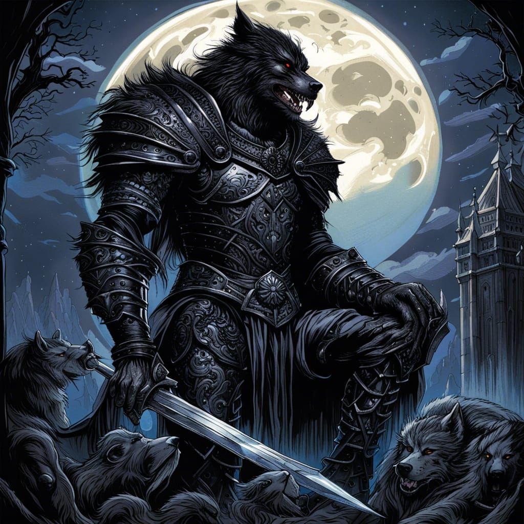 Gothic Werewolf Knight Under Full Moon