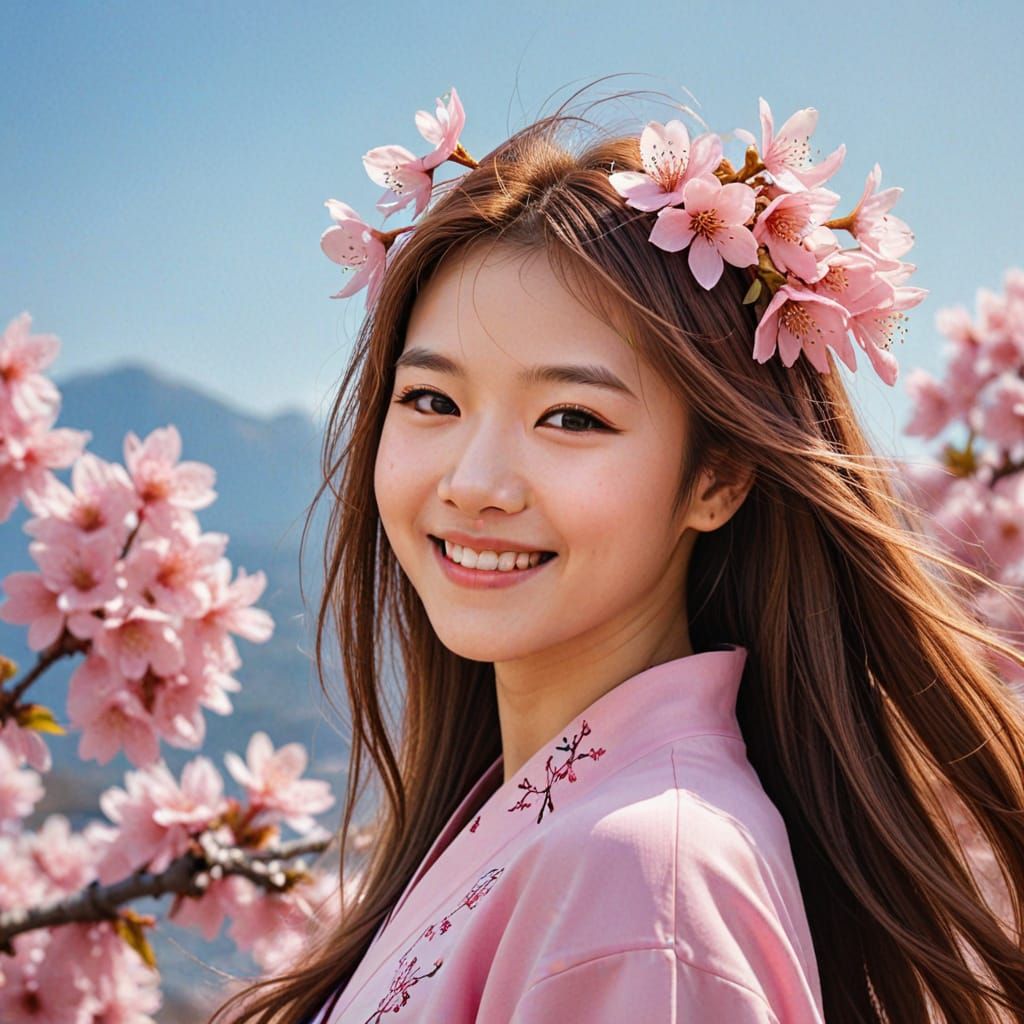 Ethereal Sakura Maiden Blows Kisses on a Gentle Breeze