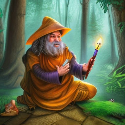 Enchanting Wizard's Forest Concert in Art Nouveau Style