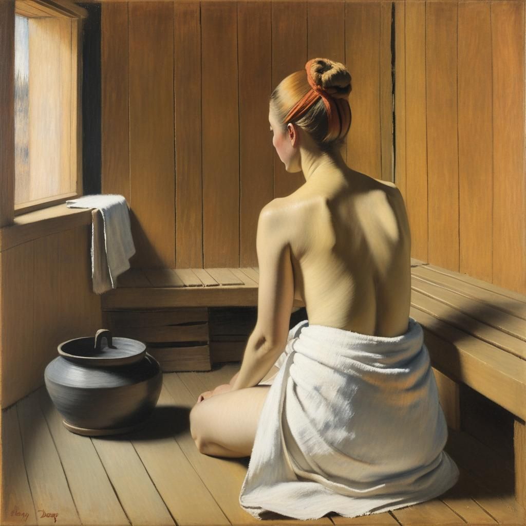 Sauna Scene of Finnish Woman in Pastel Style