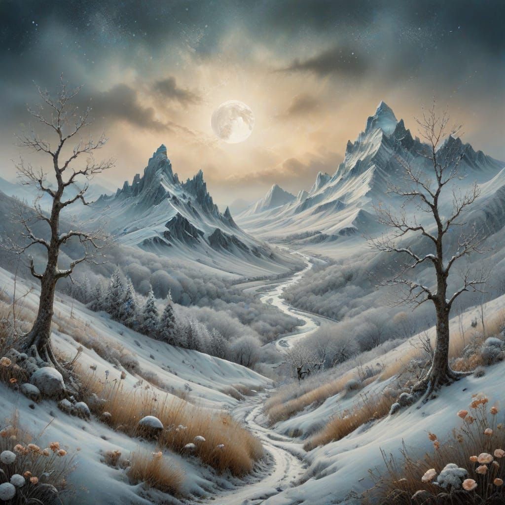 Dreamlike Winter Wonderland in a Surreal Frosted Fantasyland