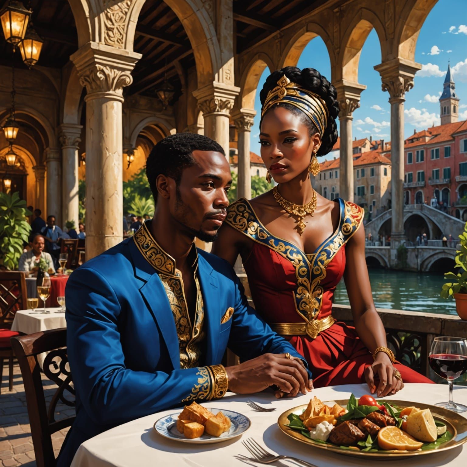 African Woman and Thai Man in Renaissance Garden
