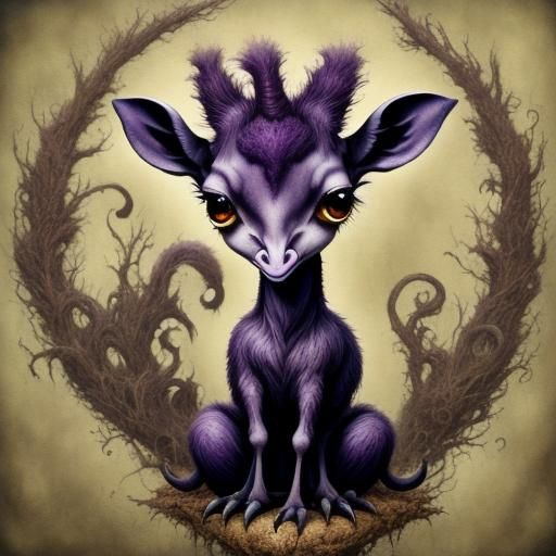 Baby Giraffe Creature in Dark Fantasy Landscape