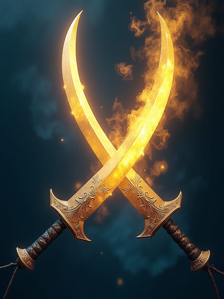 Ornate Duel Blades in Dark Fantasy Art Nouveau Style