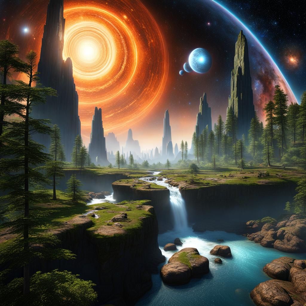 Binary Star System with Asteroid Belt Landscape