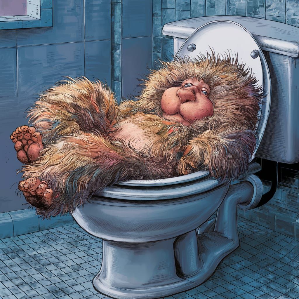 Whimsical Furry Creature in Toilet Bowl Comic