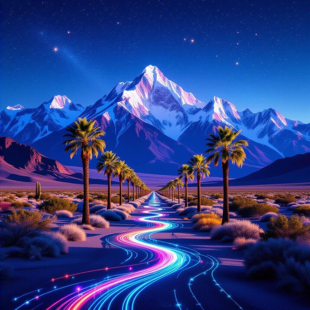 Hyperrealistic Desert Mountainscape in Vibrant Colors