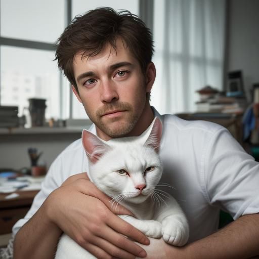 Man Painting Miniature Soldier with Cat