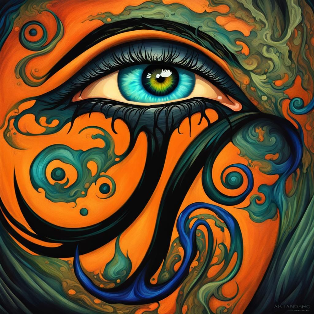 Gothic oil painting, a close up of a person's eye, skull ima...