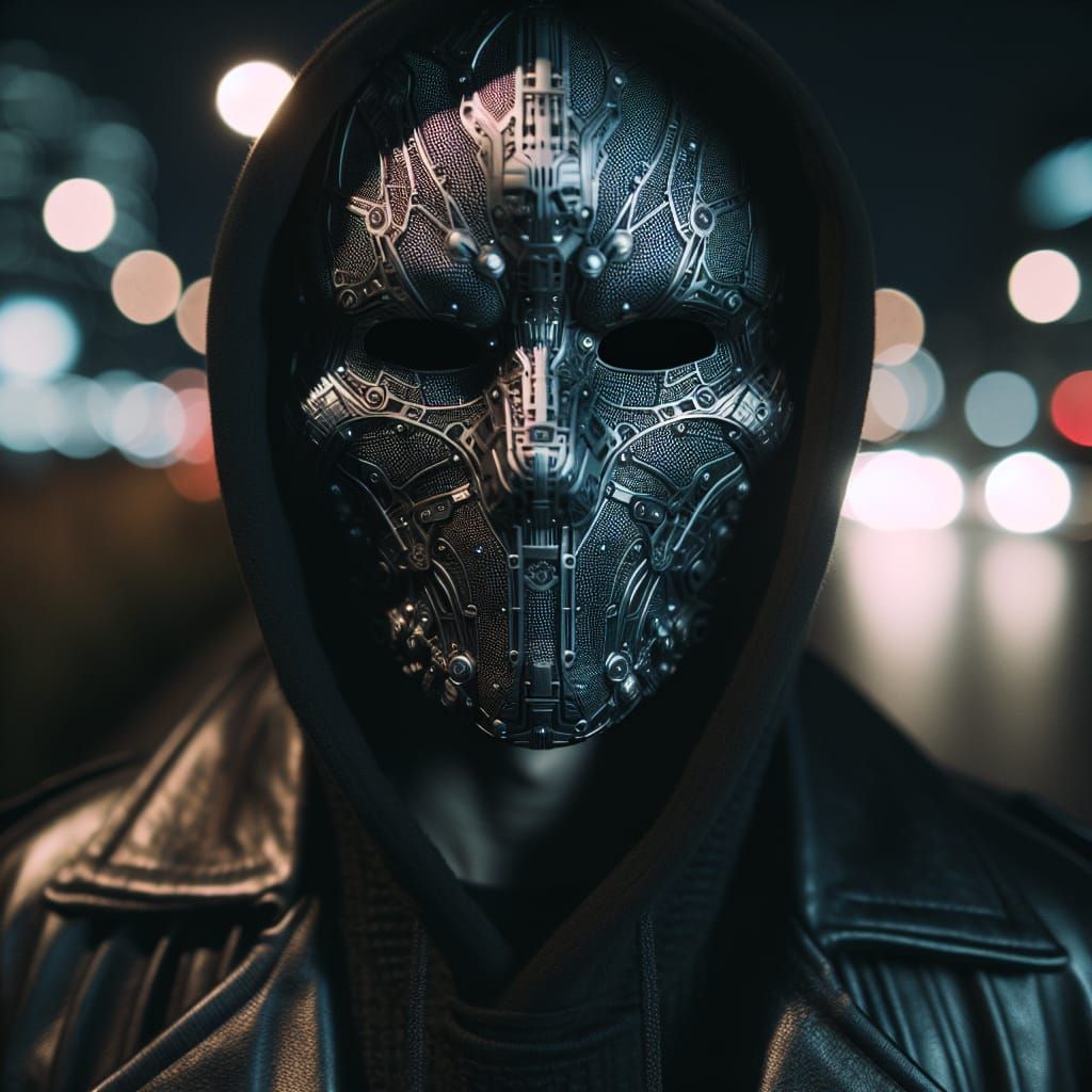 Futuristic Alien Mask Portrait in Dark City