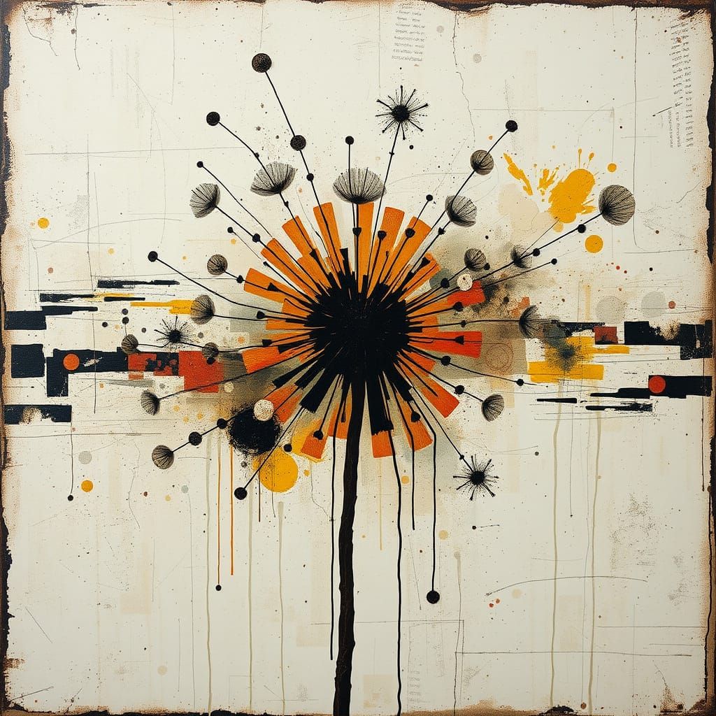 Grunge Dandelion with Encaustic Wax Texture