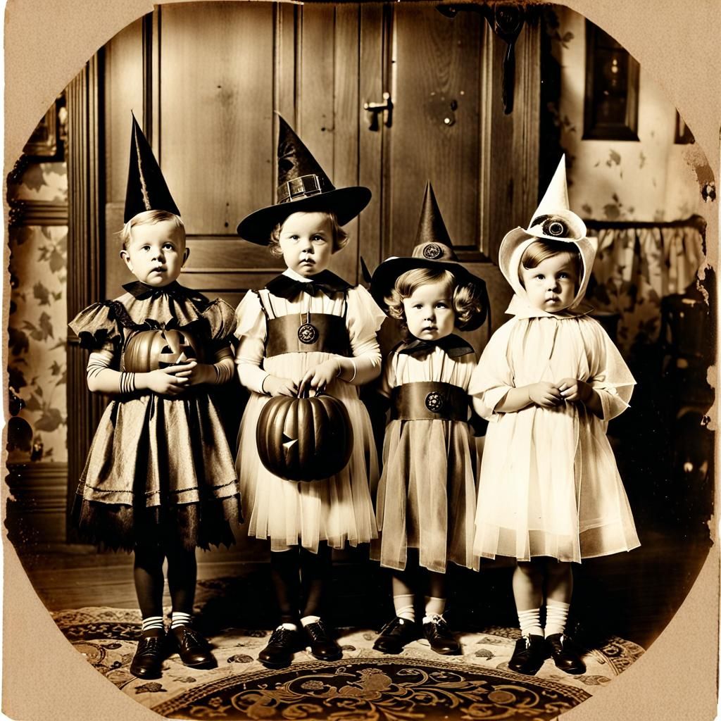 Vintage Halloween Children in Ghost Costumes