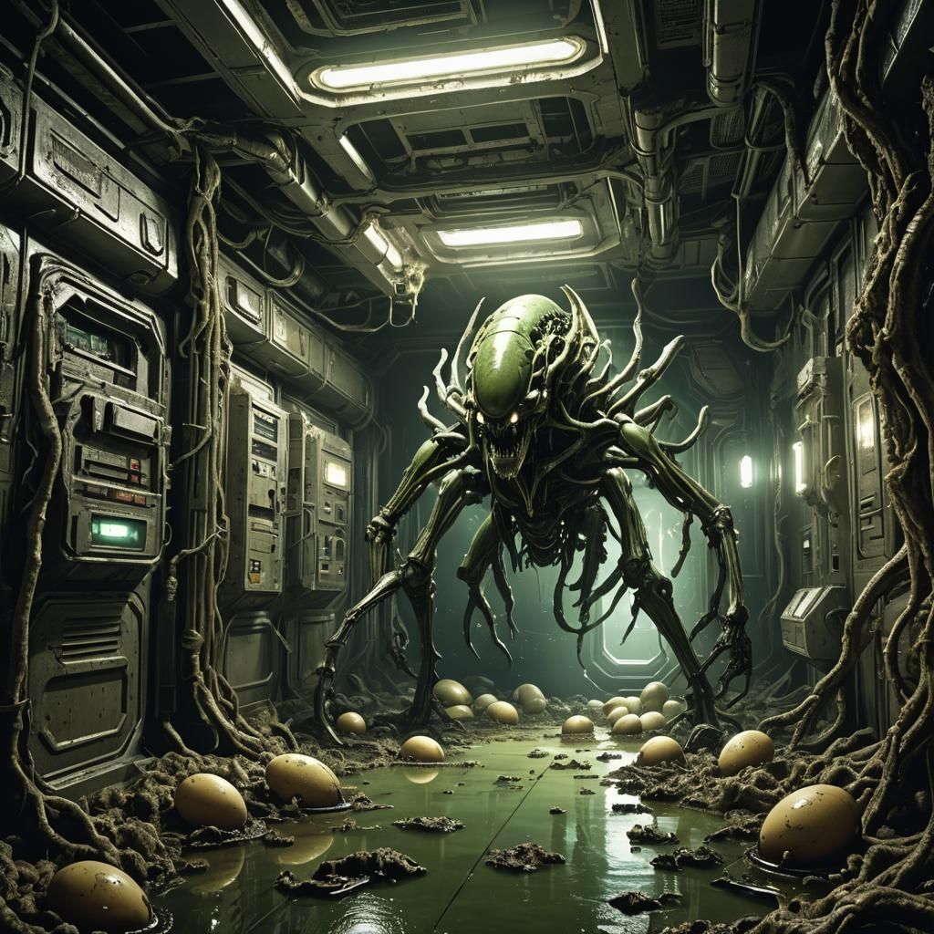 Xenomorph Hive: Biomechanical Horror in Fauvist Style