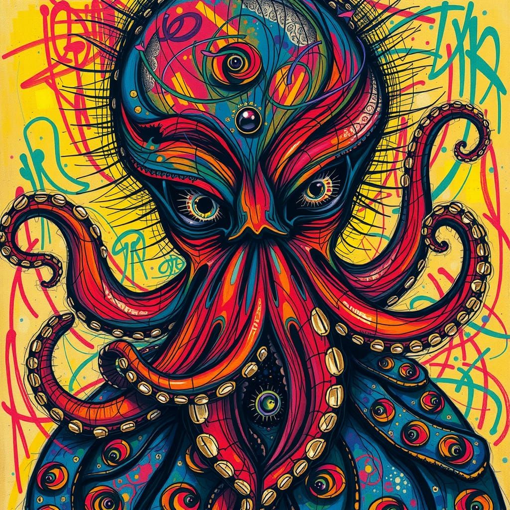 Octopus Mask Figure in Expressionist Style