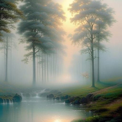 Ethereal Fantasy Landscape in Kinkade Style