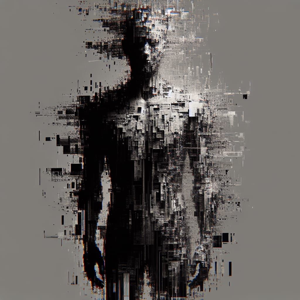 Glitched Human Silhouette in Digital Apocalypse Style