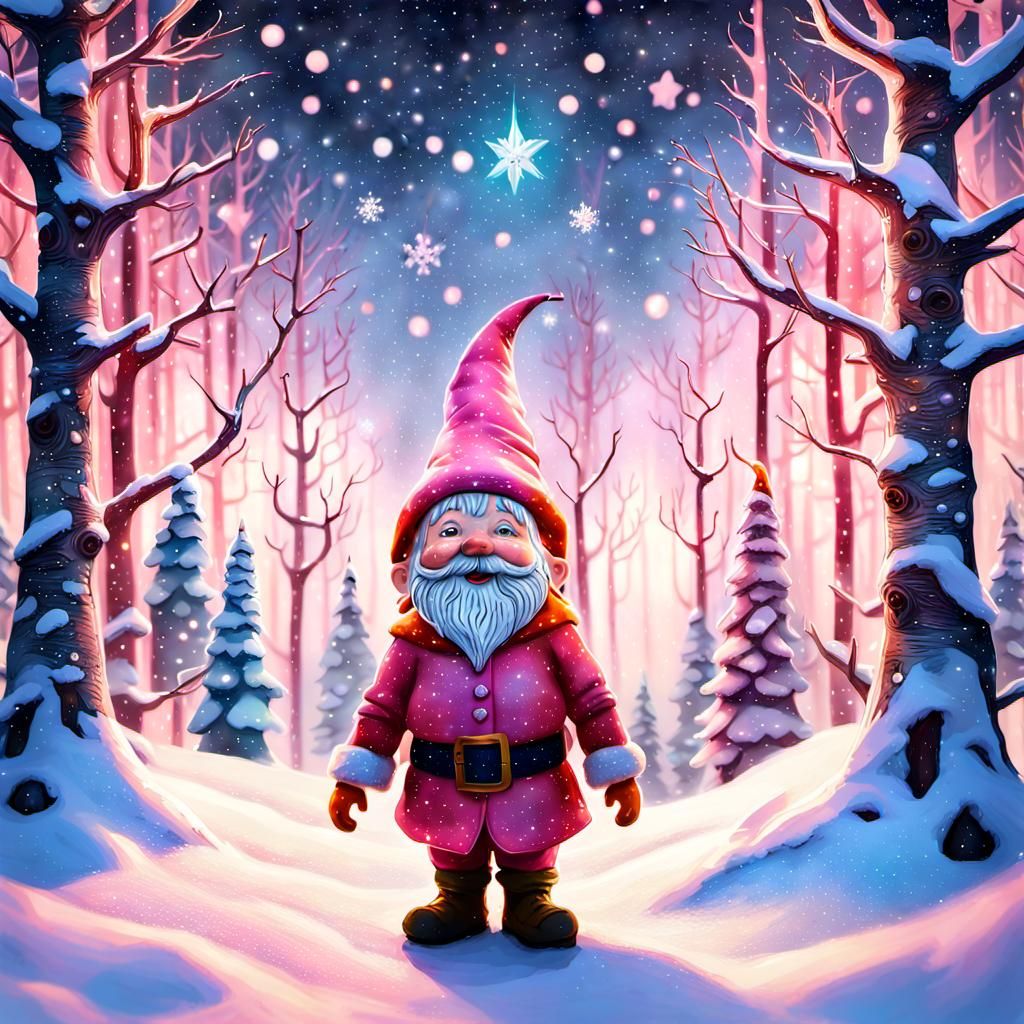 Gnome Santa's Winter Forest Adventure: Surreal Rococo Waterc...
