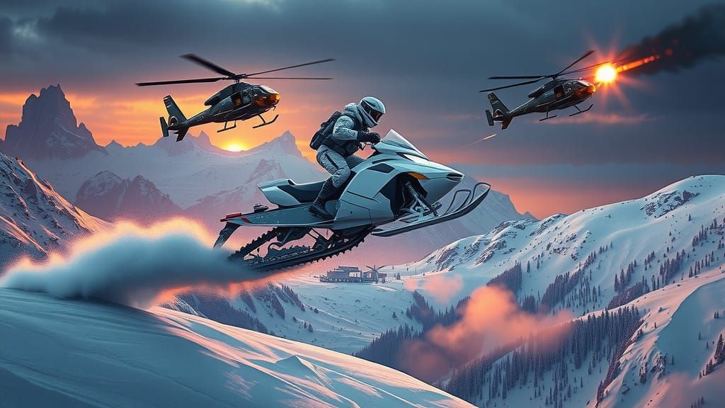 Soldier Performs Daring Snowmobile Jump Over Battle-Scarred...
