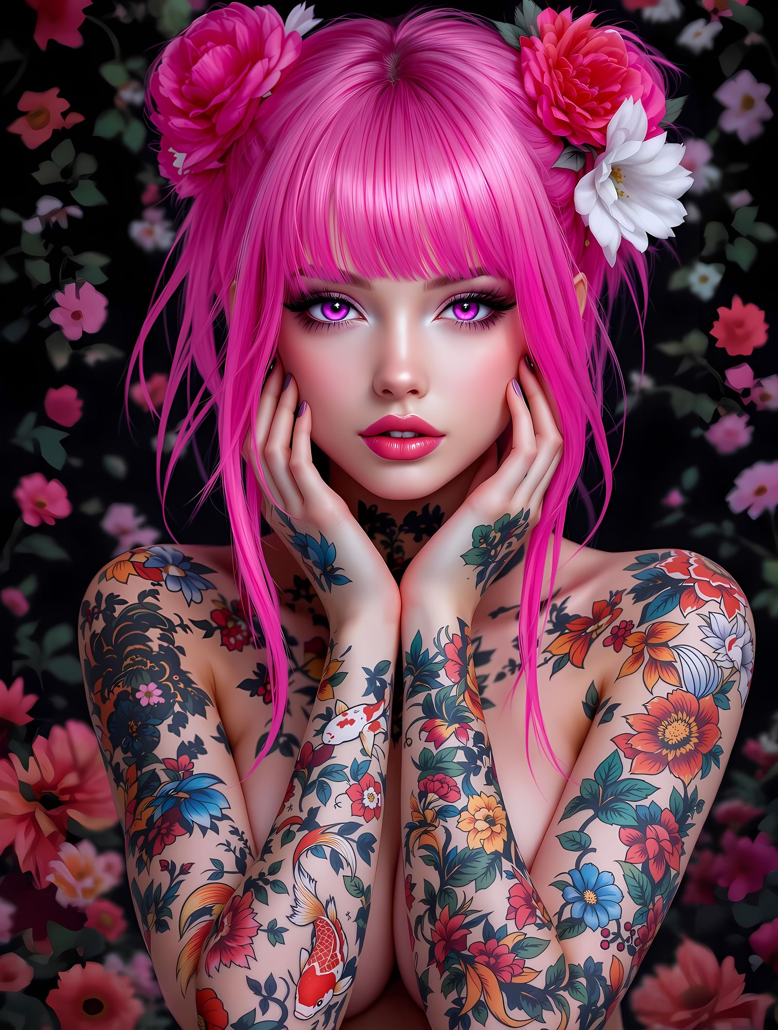 Bold Fantasy Goddess in Vibrant Colors and Dark Style