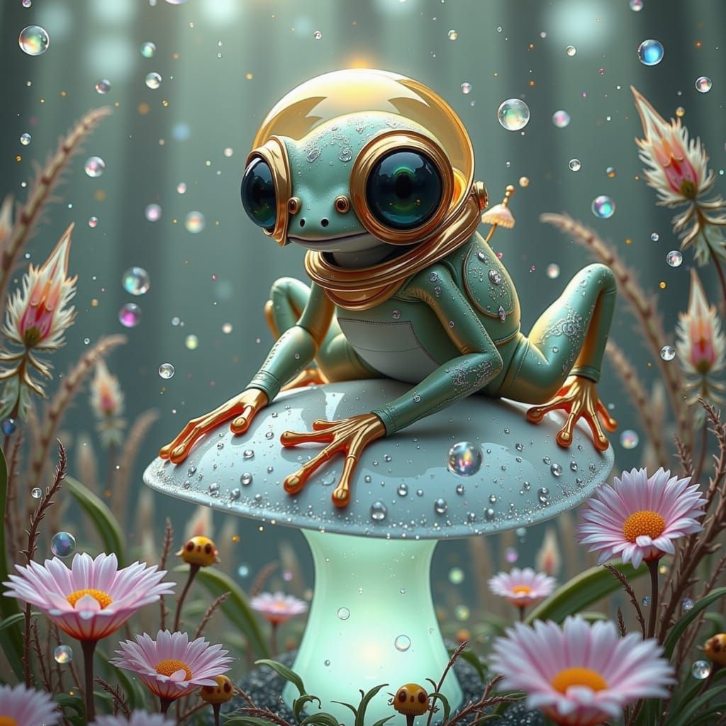 Surreal, Whimsical Painting of an Alien Frog Astronaut in a ...