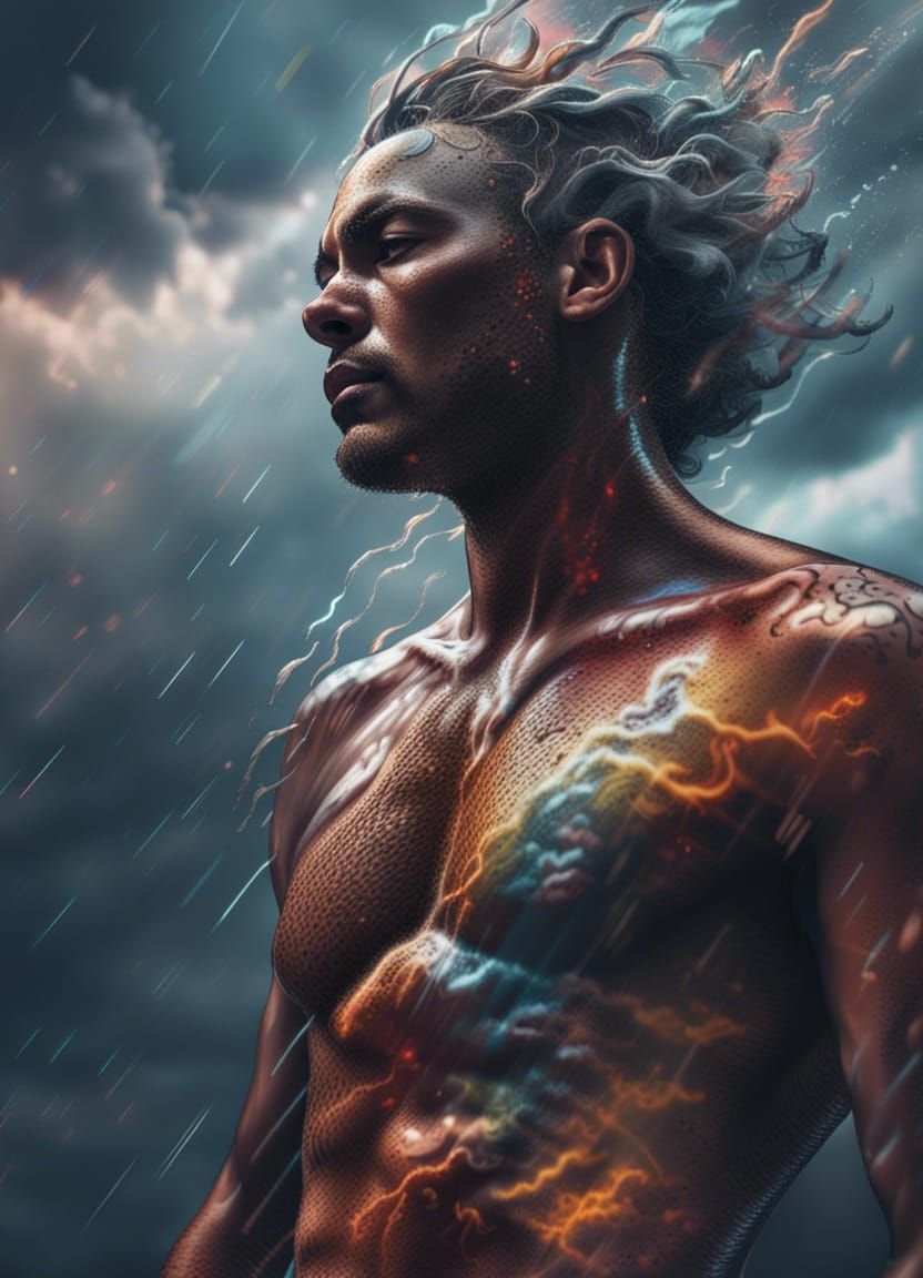 Hyperrealistic Storm Cloud Man: Splash Art Concept