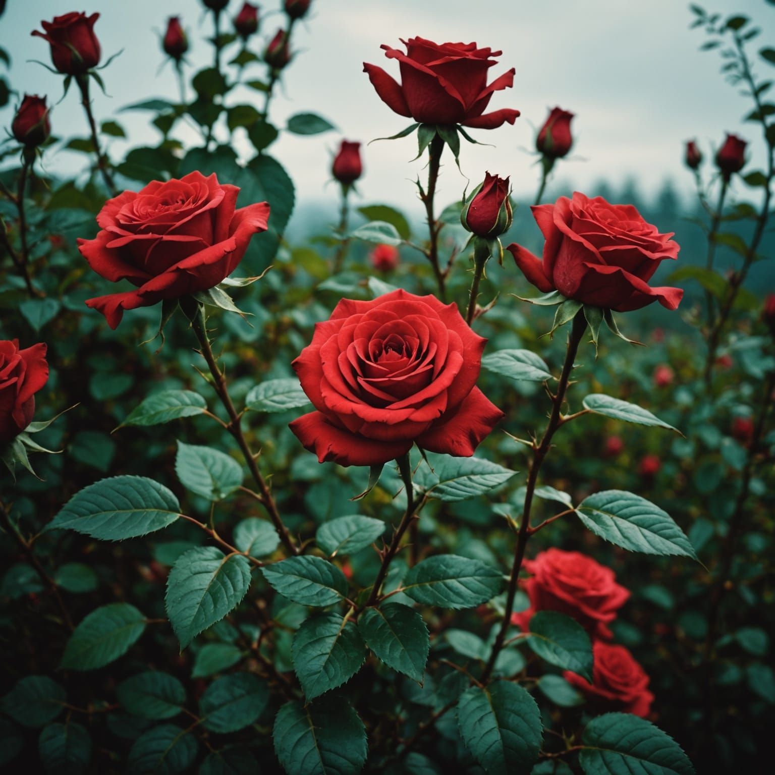 Dramatic Red Roses Still Life in Cinematic Style
