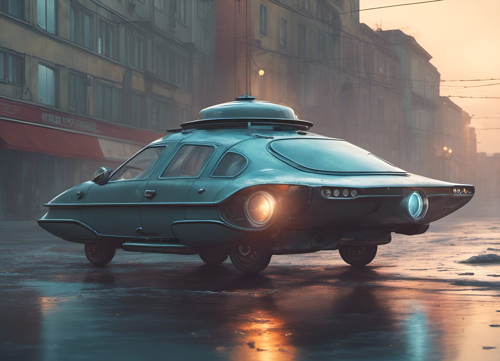 Futuristic Glass and Steel Hover Car: Digital Art