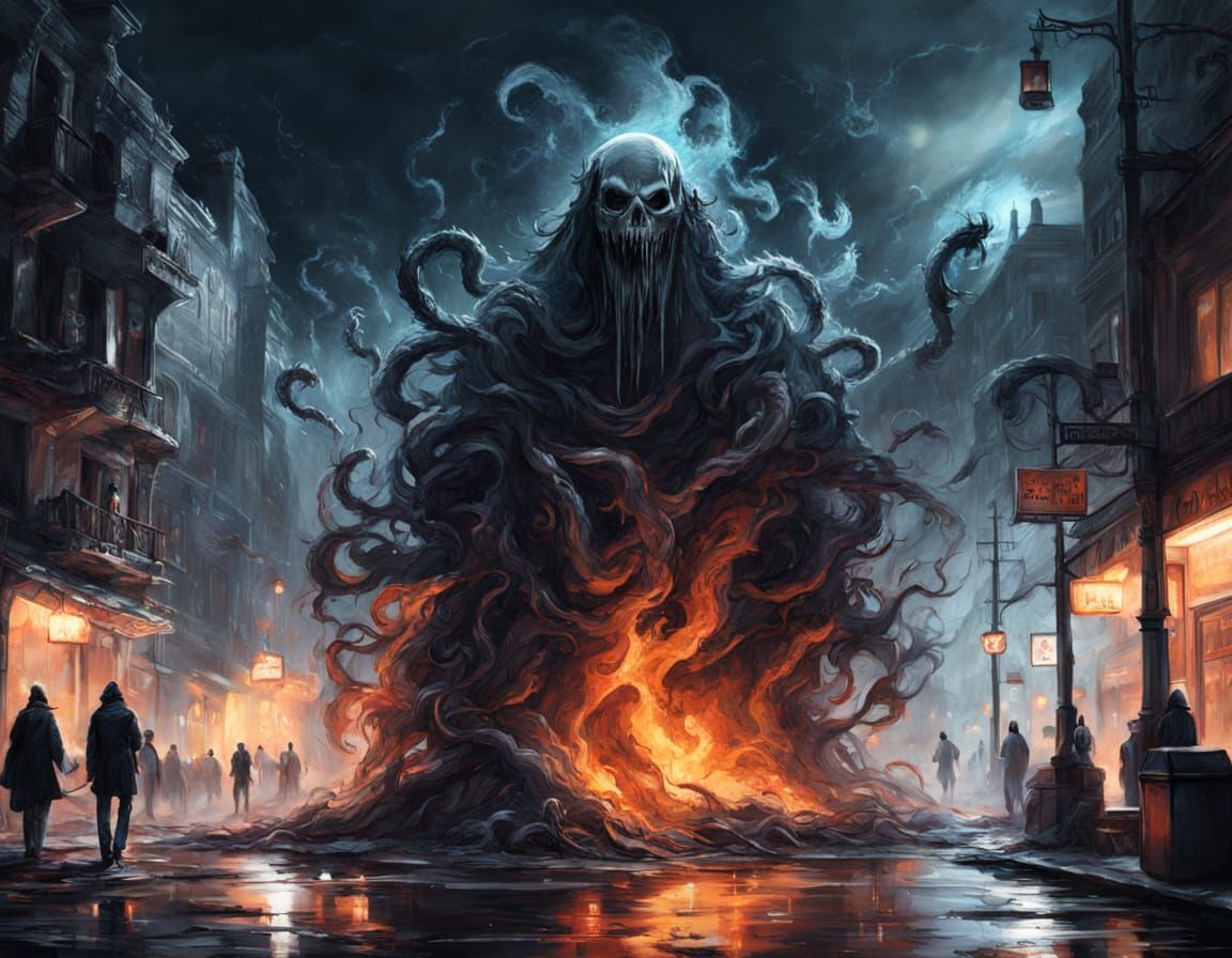 Scary Ghost of Orange Neon Smoke on Halloween Night