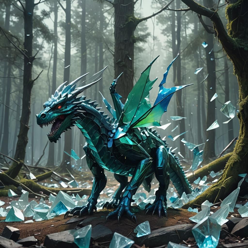 Glass Dragon Shattering in Mystical Forest