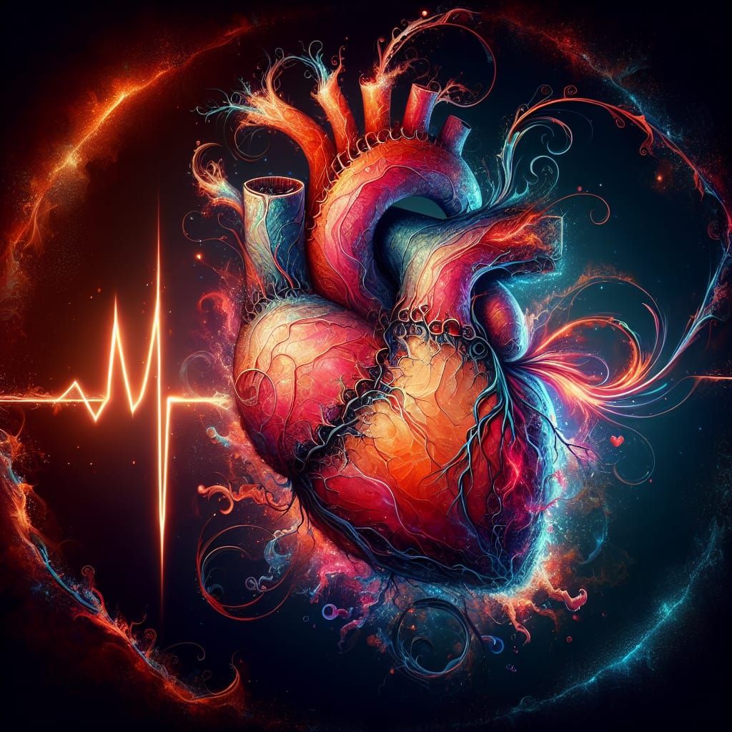 Intriguing Sutured Heart with Heartbeat Line in 8k