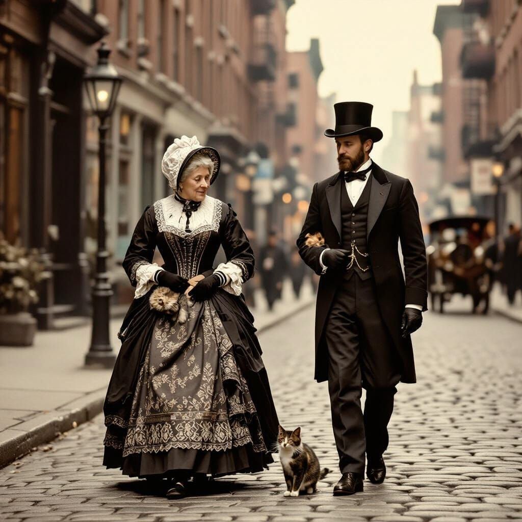 Victorian Woman with Cat: Sepia Daguerreotype Style