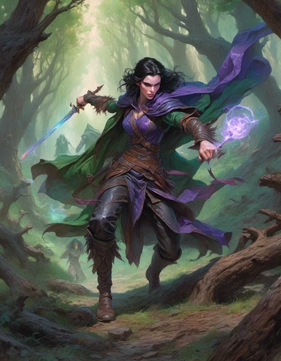 Wizard and Illusionist Fight Demonic Elf in Forest
