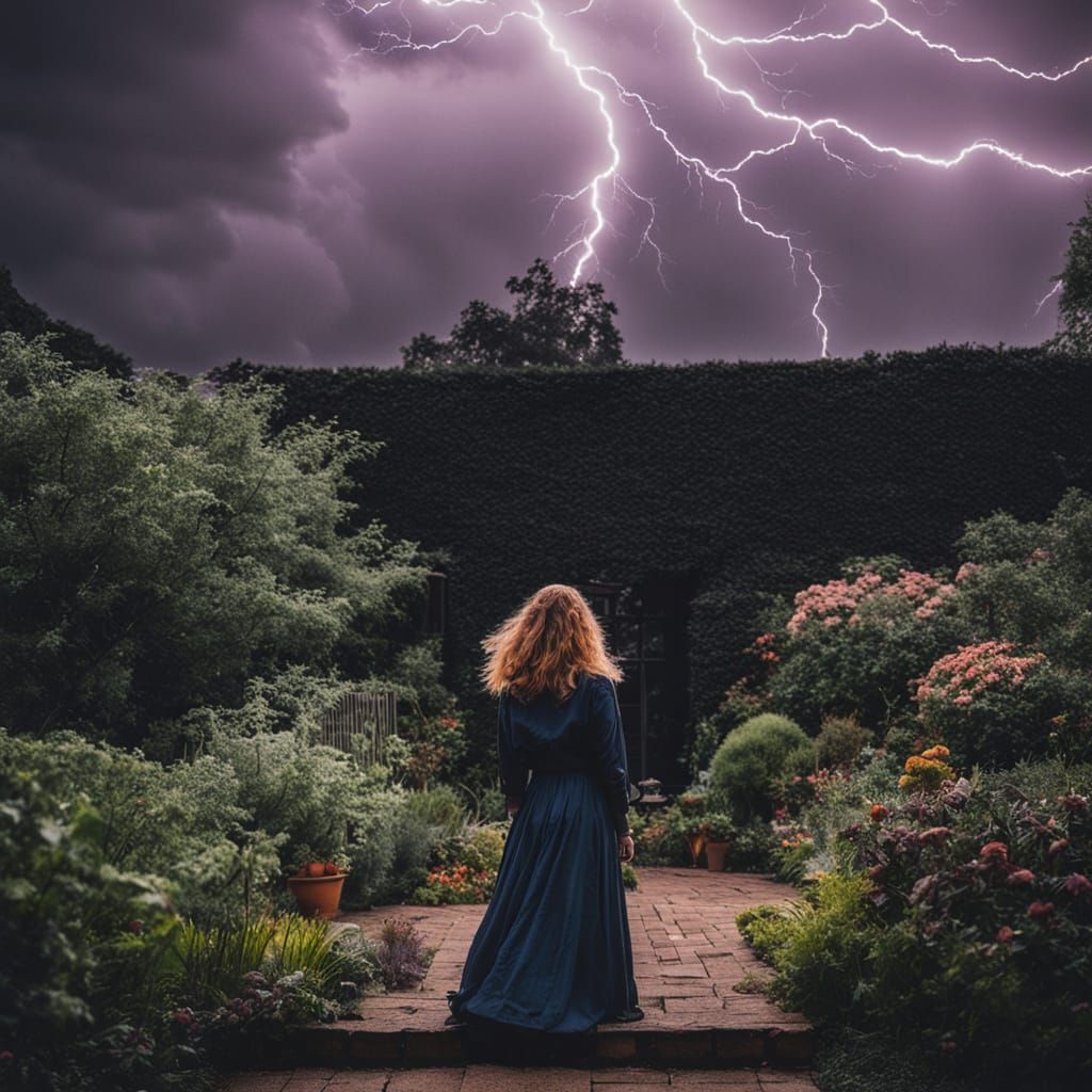 Surreal Storm Goddess in a Thunderous Garden