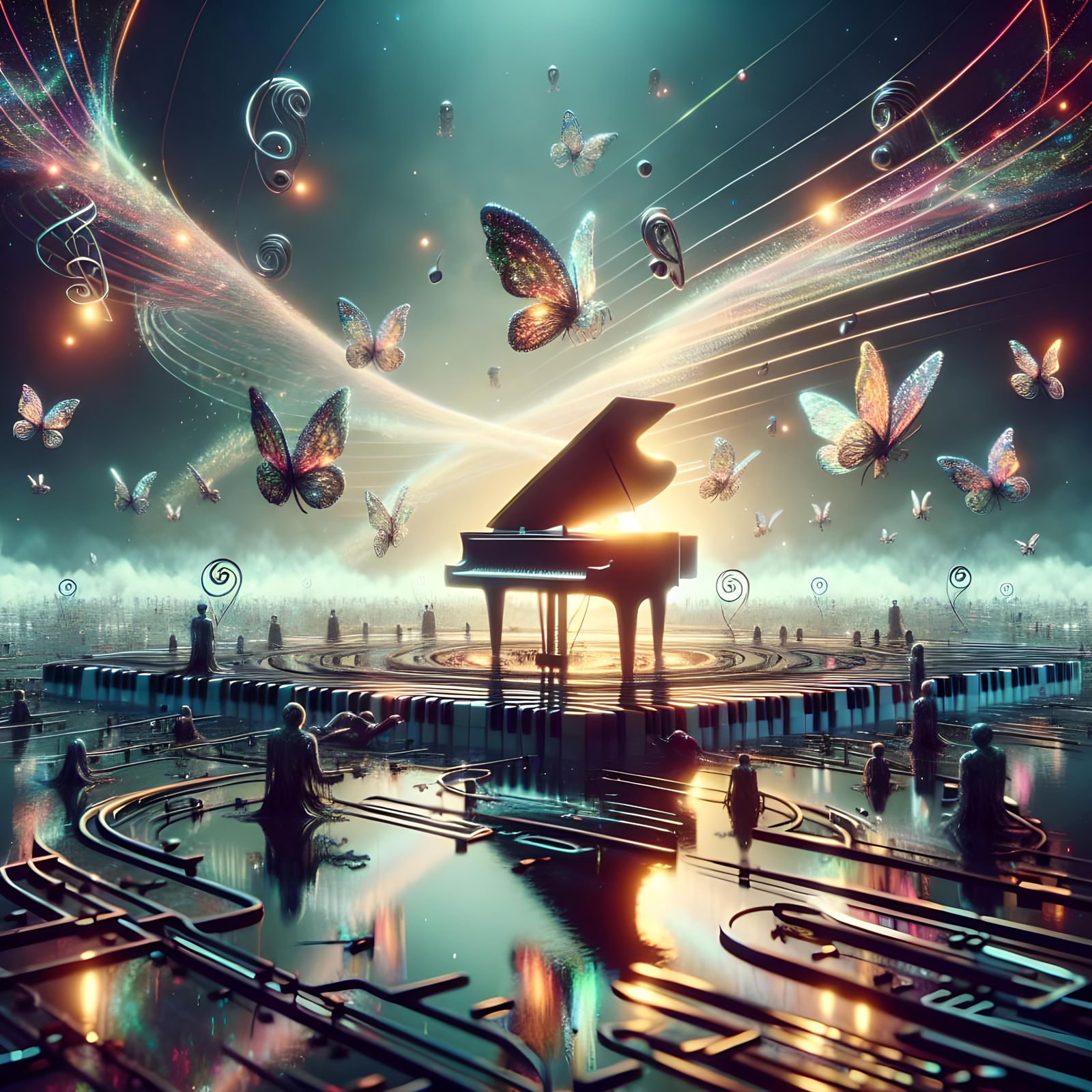 Surreal Floating Piano Creates Butterfly Music