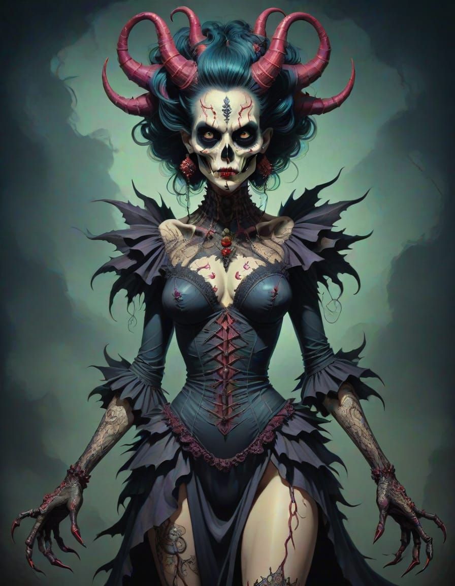 Monster Woman Portrait in Vintage Macabre Style